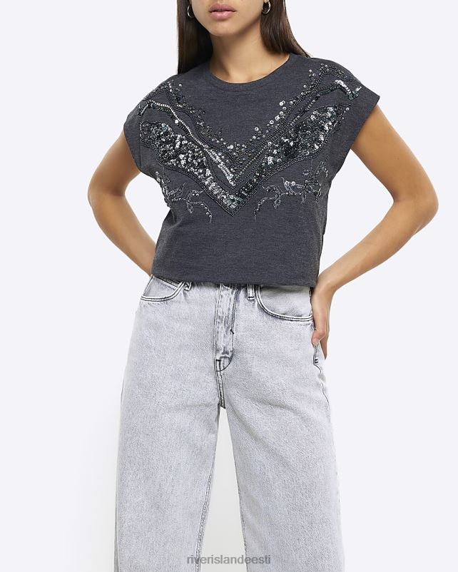 kehakate hall naised River Island litritega detailidega T-särk 44TLL3755