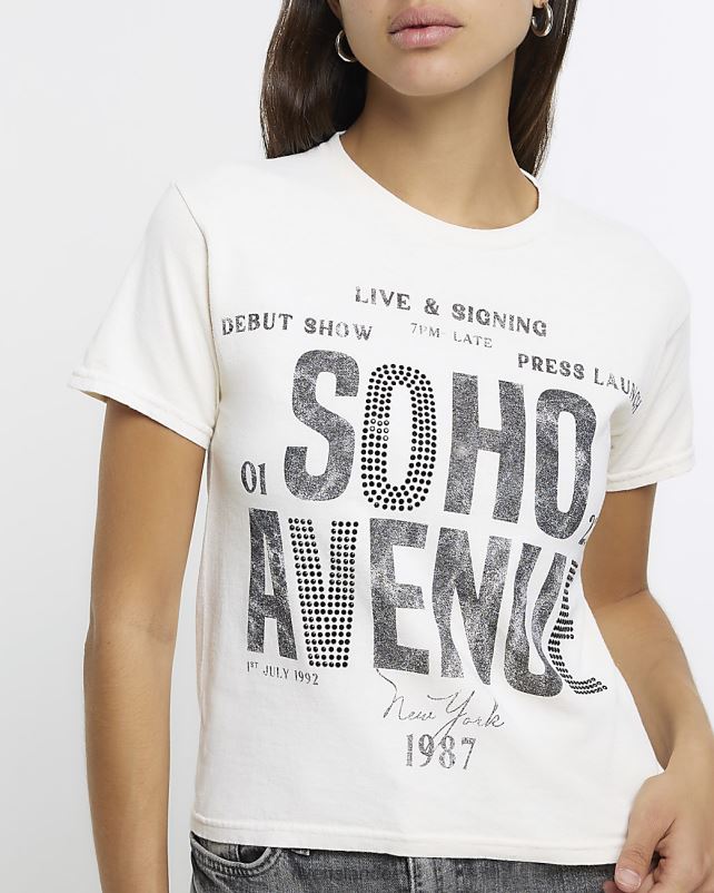 kehakate kreem naised River Island graafiline t-särk 44TLL4192