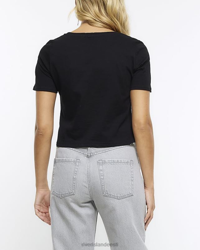 kehakate must naised River Island Diamante trimmiga crop t-särk 44TLL416