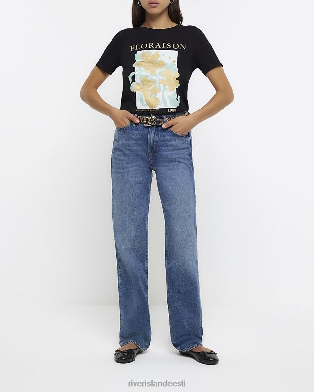 kehakate must naised River Island lilleline graafiline T-särk 44TLL112