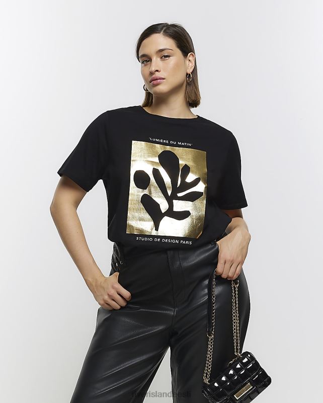 kehakate must naised River Island pluss graafiline t-särk 44TLL5037