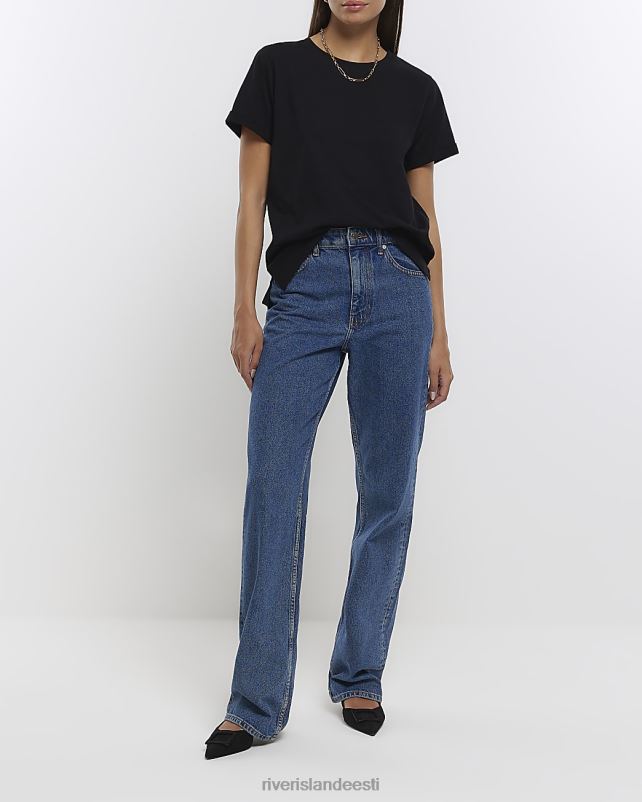 kehakate must naised River Island rullitud varrukatega t-särk 44TLL702