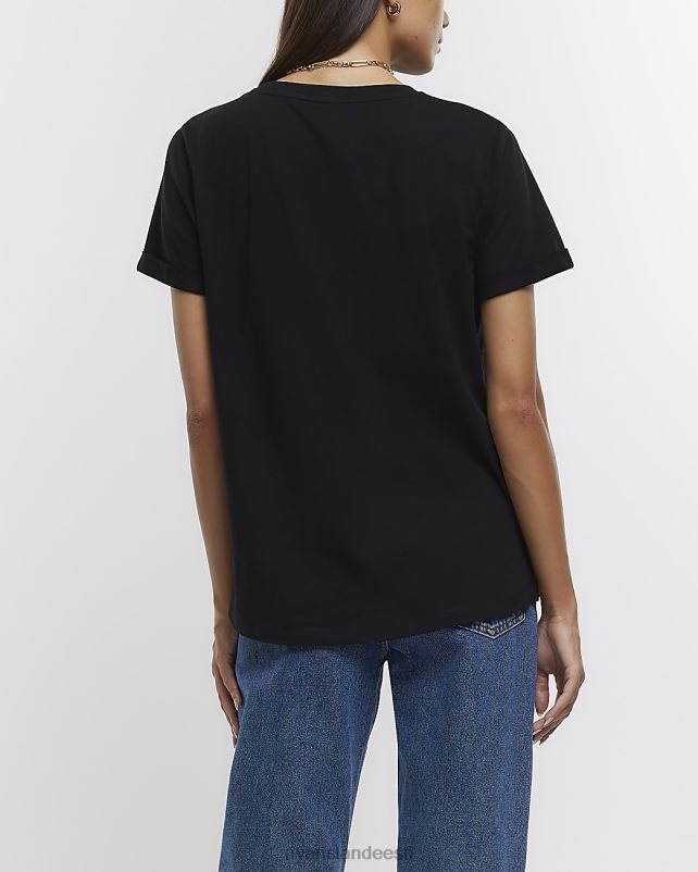 kehakate must naised River Island rullitud varrukatega t-särk 44TLL702