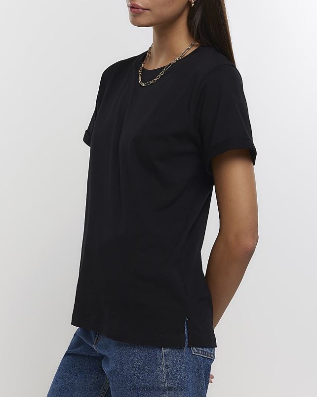 kehakate must naised River Island rullitud varrukatega t-särk 44TLL702