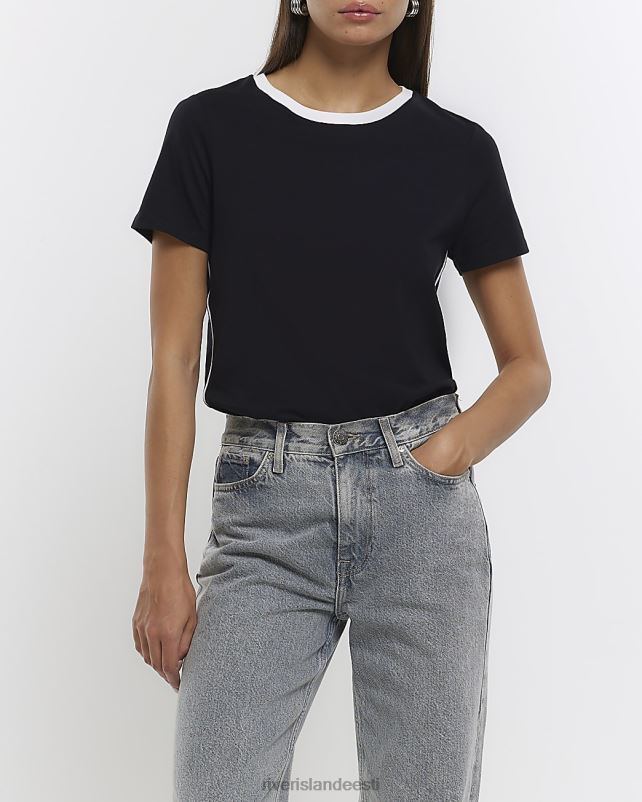 kehakate must naised River Island teibitud t-särk 44TLL1496