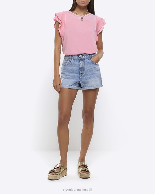 kehakate roosa naised River Island volangidega varrukatega t-särk 44TLL1382