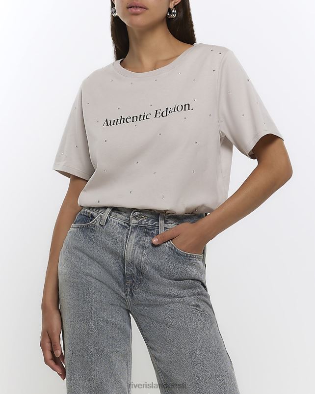 kehakate taupe naised River Island graafiline t-särk 44TLL4478