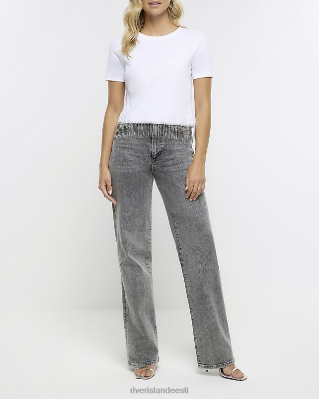 kehakate valge naised River Island Diamante trimmiga crop t-särk 44TLL415