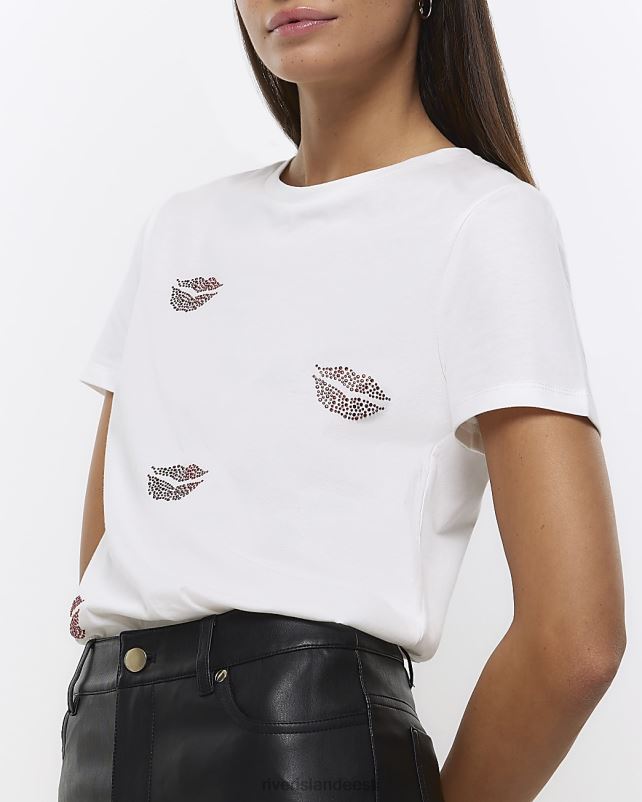 kehakate valge naised River Island diamante huulte t-särk 44TLL4493
