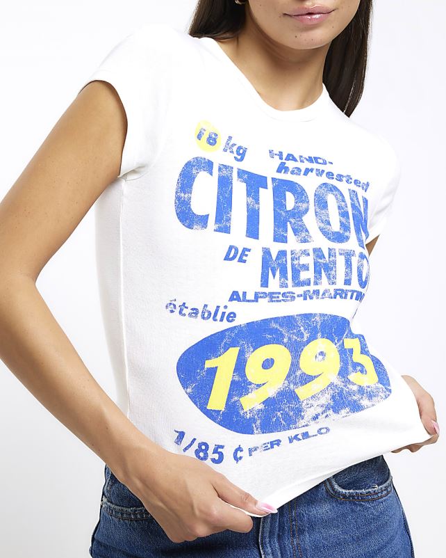 kehakate valge naised River Island graafiline bb-t-särk 44TLL1083