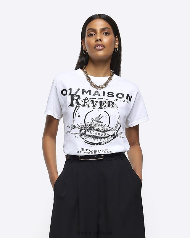 kehakate valge naised River Island graafiline t-särk 44TLL3955