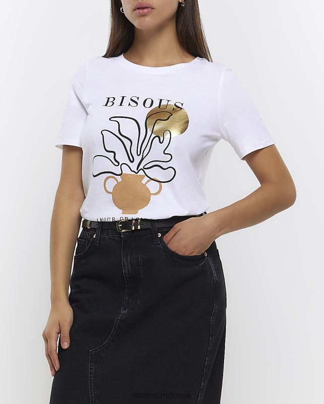 kehakate valge naised River Island graafiline t-särk 44TLL4344