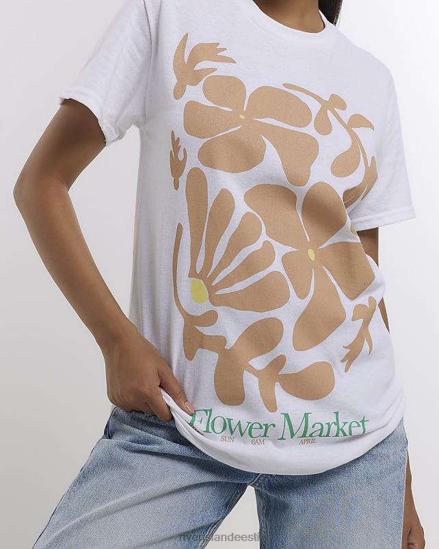 kehakate valge naised River Island graafilise trükiga t-särk 44TLL4600