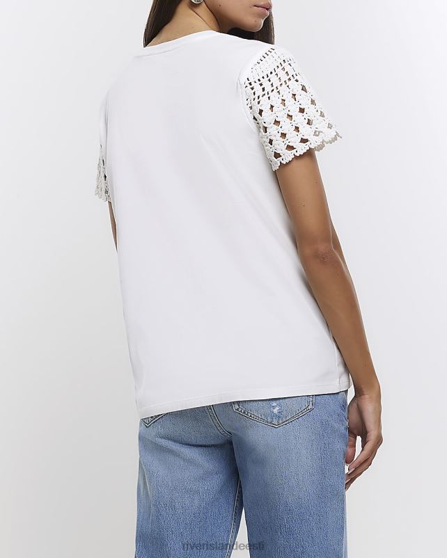 kehakate valge naised River Island heegeldatud varrukatega t-särk 44TLL4640