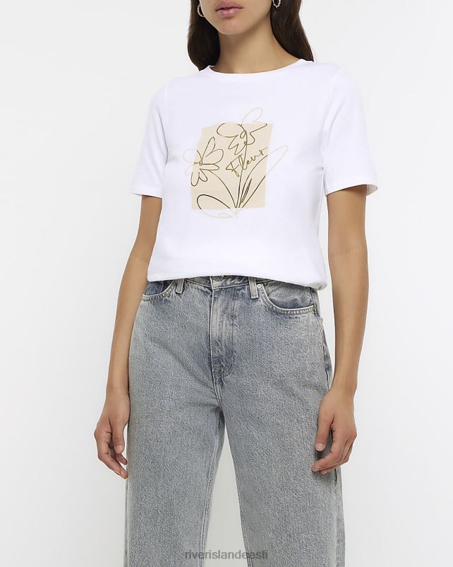 kehakate valge naised River Island lilledega graafiline T-särk 44TLL980