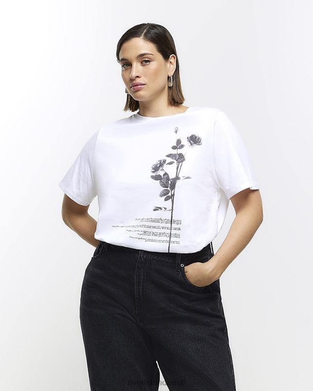 kehakate valge naised River Island pluss lilleline graafiline T-särk 44TLL5040