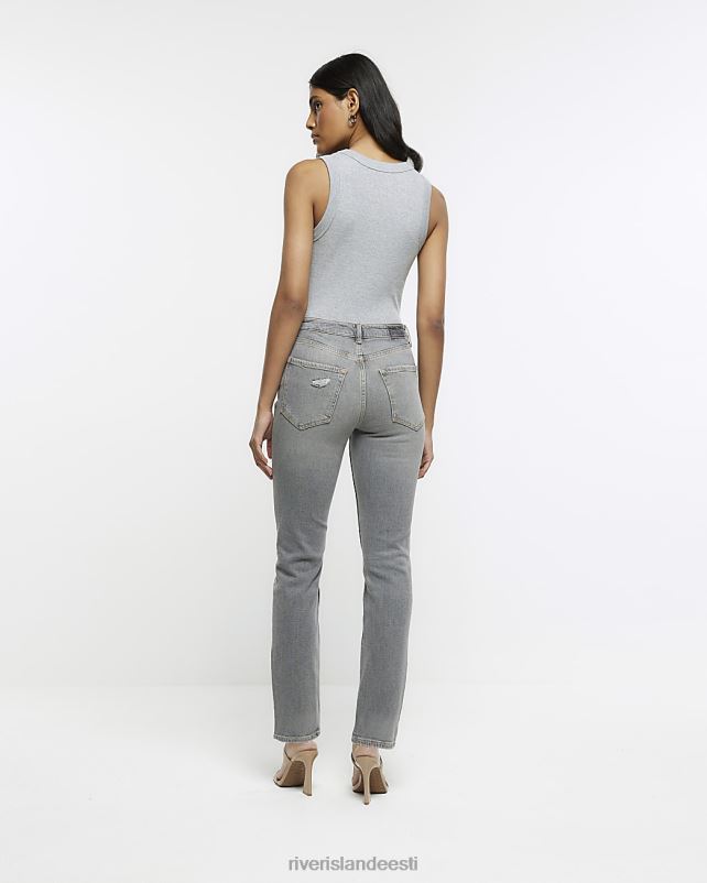 kehakate hall naised River Island rebitud kõrge vöökohaga õhukesed sirged teksad 44TLL4243