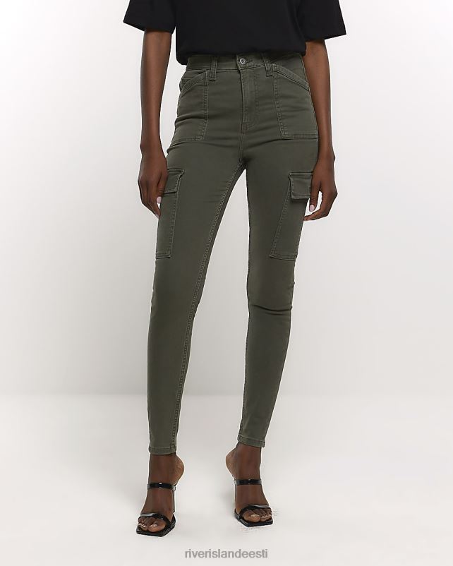 kehakate khaki naised River Island kõrge vöökohaga kõhnad cargo jeggings 44TLL4304