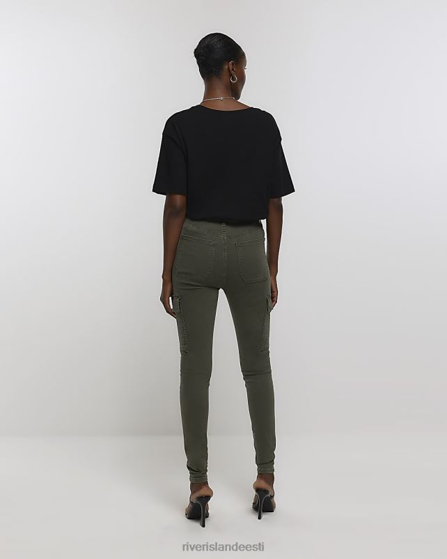 kehakate khaki naised River Island kõrge vöökohaga kõhnad cargo jeggings 44TLL4304