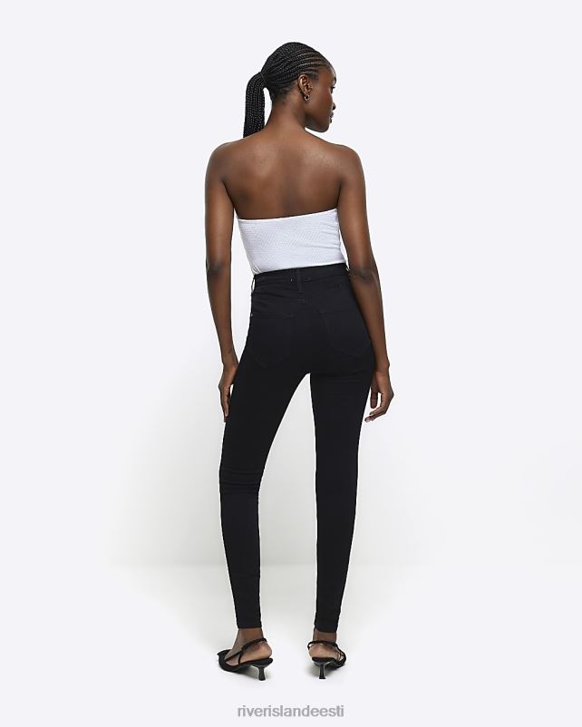 kehakate must naised River Island kõrge vöökohaga ülikitsad teksad 44TLL1640