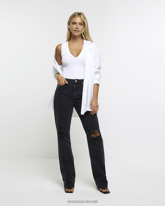 kehakate must naised River Island rebitud kõrge vöökohaga sirged teksad 44TLL3793