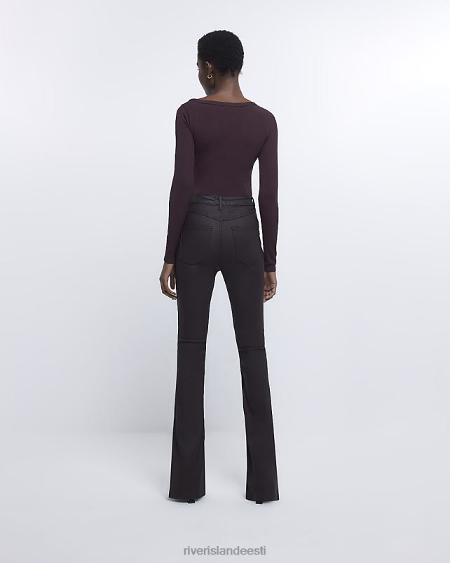 kehakate pruun naised River Island kaetud kõrge vöökohaga laienevad teksad 44TLL2023