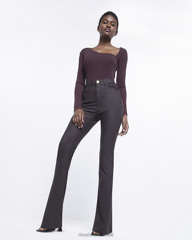 kehakate pruun naised River Island kaetud kõrge vöökohaga laienevad teksad 44TLL2023