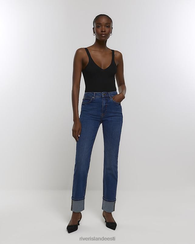 kehakate sinine naised River Island kõrge vöökohaga keeratud ääriga õhukesed teksad 44TLL4406