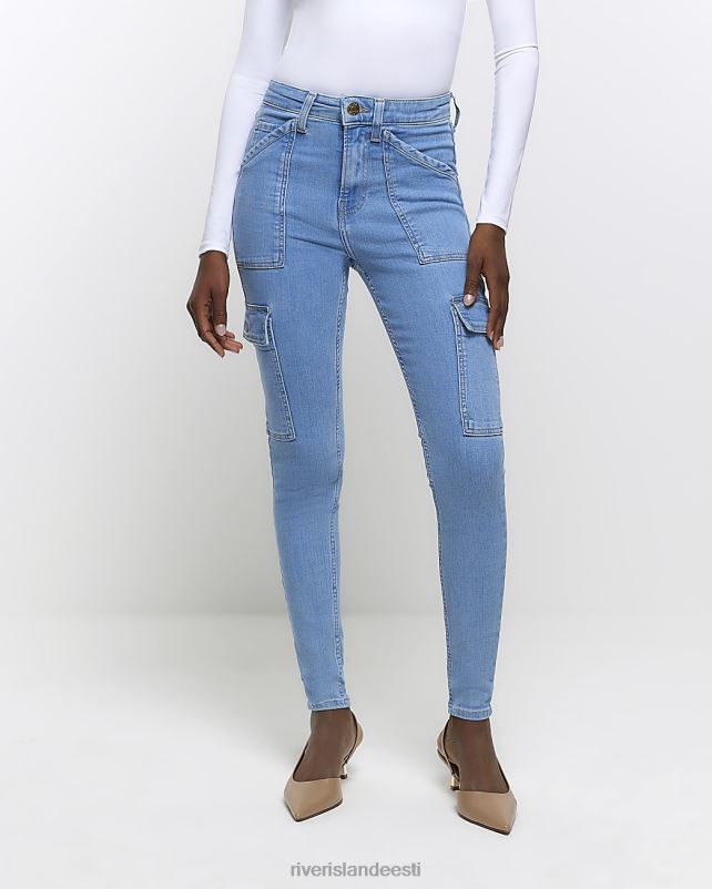 kehakate sinine naised River Island kõrge vöökohaga kitsad cargo teksad 44TLL4691