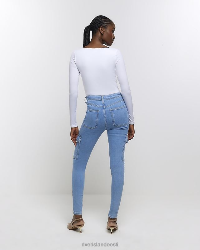 kehakate sinine naised River Island kõrge vöökohaga kitsad cargo teksad 44TLL4691