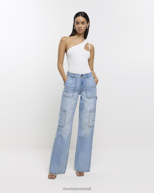 kehakate sinine naised River Island kõrge vöökohaga laia säärega cargo teksad 44TLL4697