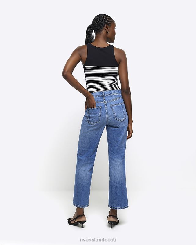 kehakate sinine naised River Island kõrge vöökohaga laia säärega crop teksad 44TLL3801