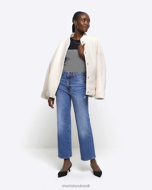 kehakate sinine naised River Island kõrge vöökohaga laia säärega crop teksad 44TLL3801