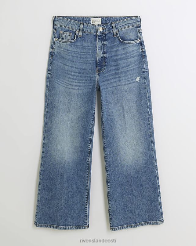 kehakate sinine naised River Island kõrge vöökohaga laia säärega crop teksad 44TLL3801