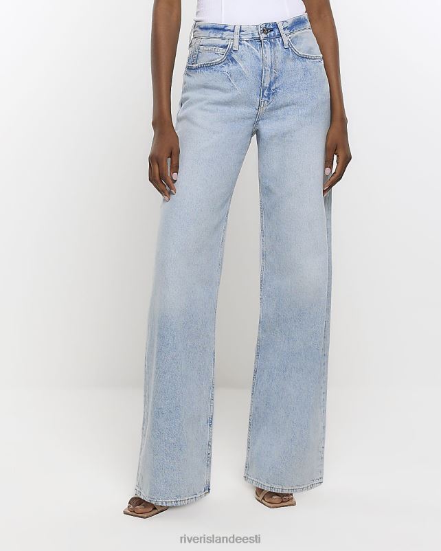 kehakate sinine naised River Island kõrge vöökohaga laia säärega teksad 44TLL1264