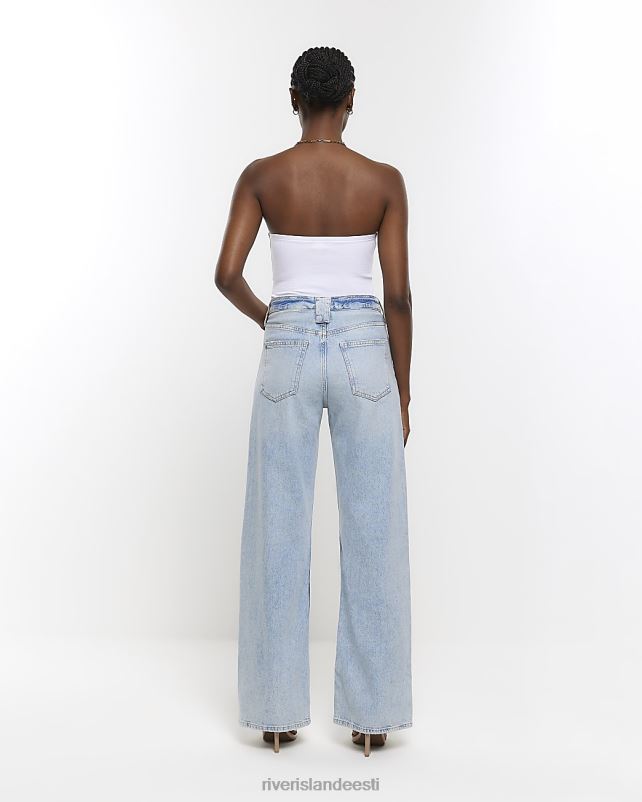 kehakate sinine naised River Island kõrge vöökohaga laia säärega teksad 44TLL1264