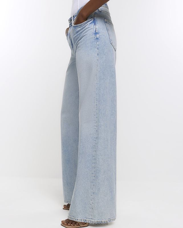 kehakate sinine naised River Island kõrge vöökohaga laia säärega teksad 44TLL1264