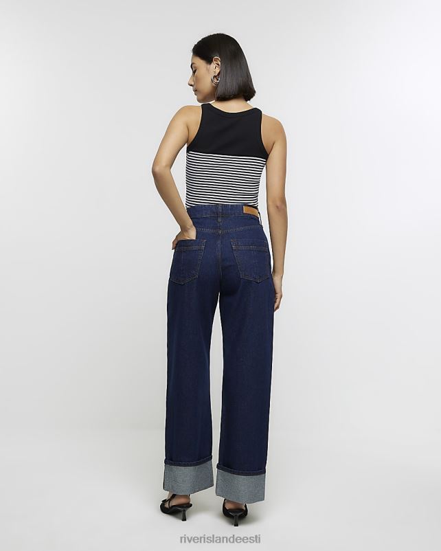 kehakate sinine naised River Island kõrge vöökohaga laia säärega teksad 44TLL619