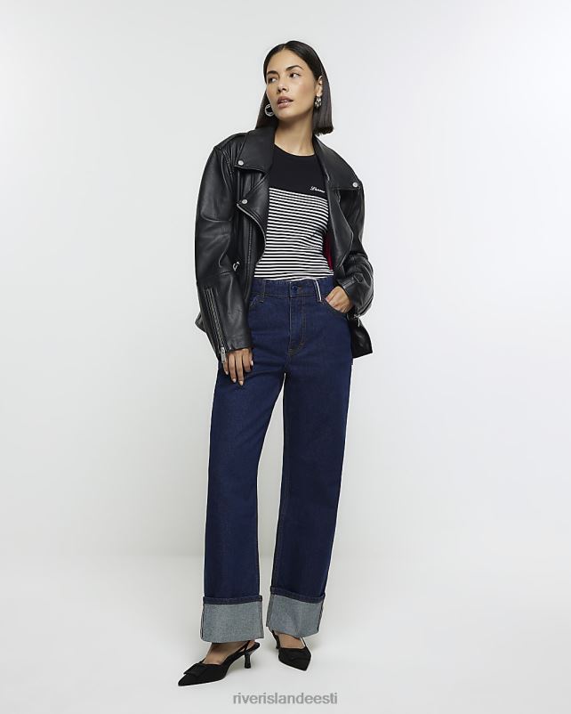 kehakate sinine naised River Island kõrge vöökohaga laia säärega teksad 44TLL619