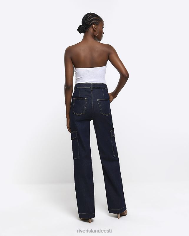 kehakate sinine naised River Island kõrge vöökohaga pingevaba sirge cargo teksad 44TLL4440
