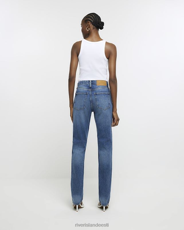 kehakate sinine naised River Island kõrge vöökohaga sirge säärega teksad 44TLL4281