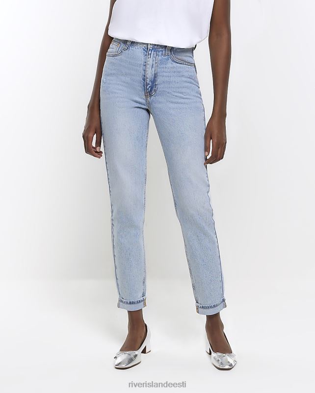 kehakate sinine naised River Island kõrge vöökoht keeratud hem mom teksad 44TLL4300