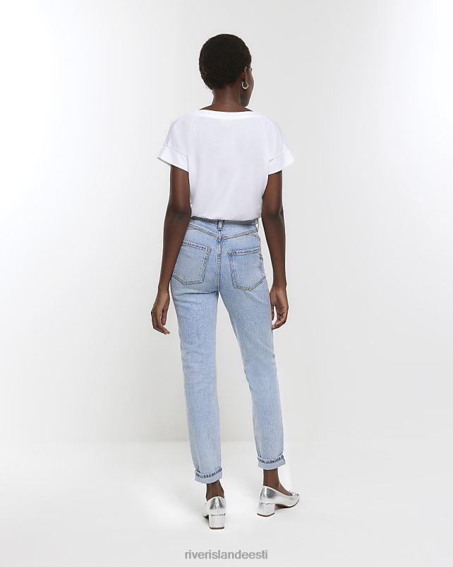 kehakate sinine naised River Island kõrge vöökoht keeratud hem mom teksad 44TLL4300