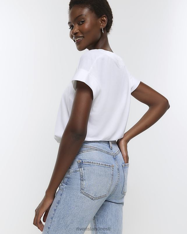 kehakate sinine naised River Island kõrge vöökoht keeratud hem mom teksad 44TLL4300