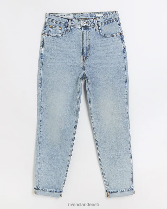 kehakate sinine naised River Island kõrge vöökoht keeratud hem mom teksad 44TLL4300