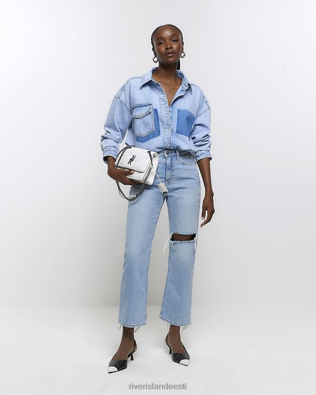 kehakate sinine naised River Island sirged kõrge vöökohaga kärbitud teksad 44TLL4113