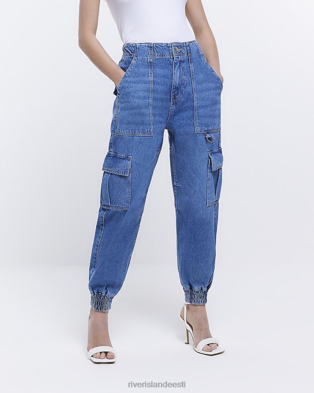 kehakate sinine naised River Island väikesed kõrge vöökohaga cargo teksad 44TLL5292