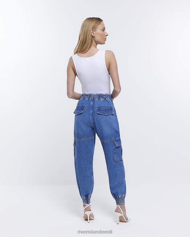 kehakate sinine naised River Island väikesed kõrge vöökohaga cargo teksad 44TLL5292