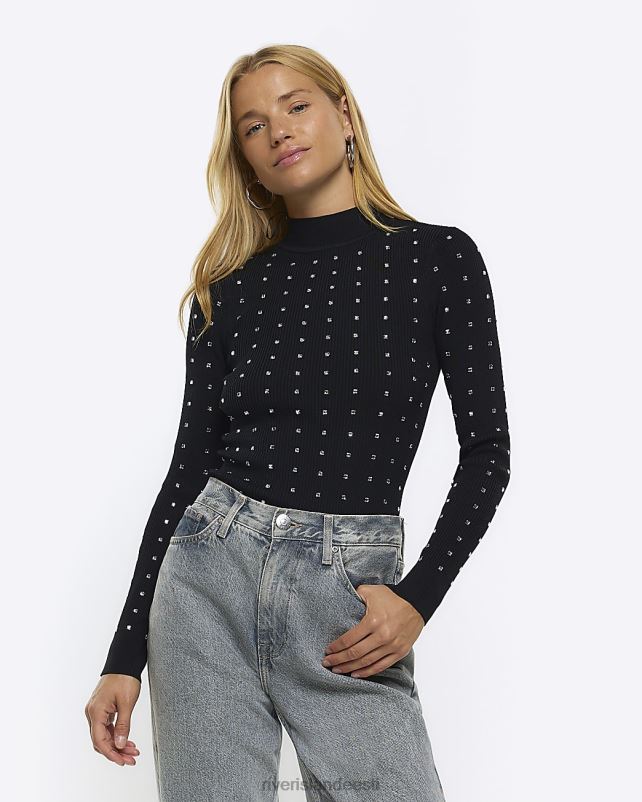 kehakate must naised River Island Diamante pikkade varrukatega topp 44TLL779