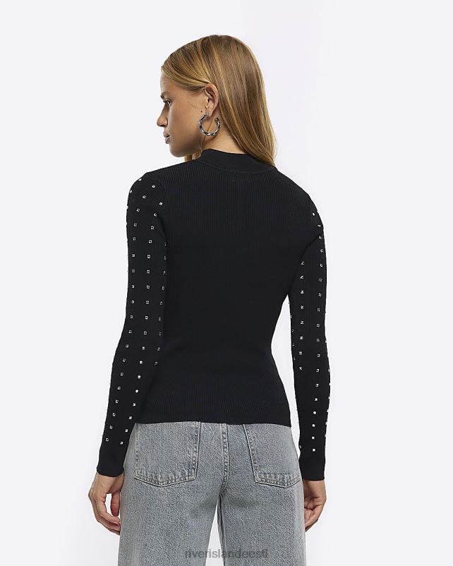 kehakate must naised River Island Diamante pikkade varrukatega topp 44TLL779